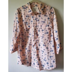 Sonoma Womens Cotton Flamingo Blouse Size L Soft Peach Lightweight Tropics Miami